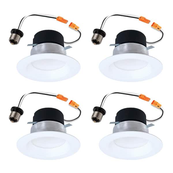 4-pack LT 4 in. Selectable 5CCT IC Rated Indoor Integrated LED Recessed Light w/ Baffle Trim, 600 Lumens, Matte White
