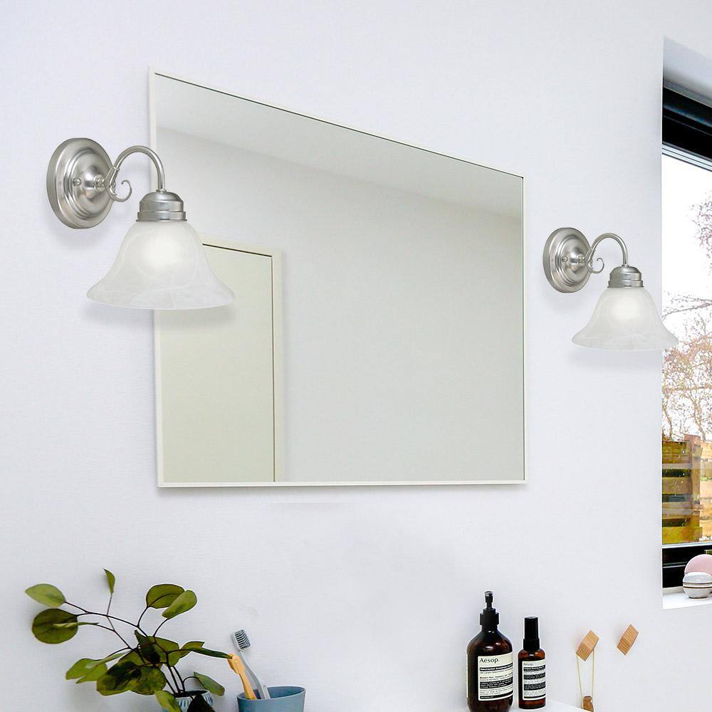 Elegant Satin Nickel 1-Light Wall Sconce with Alabaster Glass