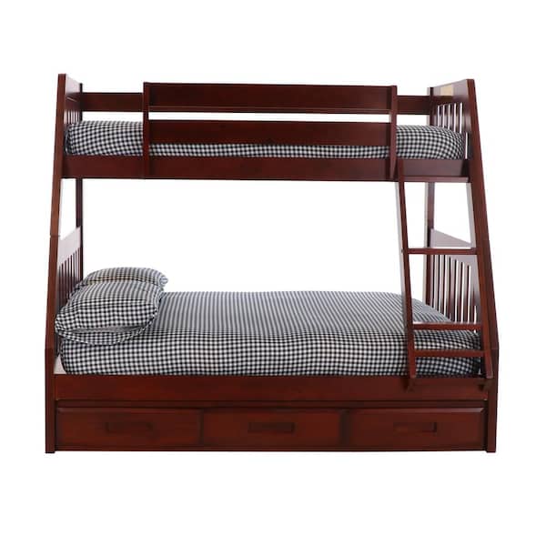 Office Furniture Rich Merlot Series, Merlot Twin Over Full Mission Staircase Bunk Bed With 3 Drawers