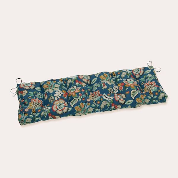 Pillow Perfect Floral Rectangular Outdoor Bench Cushion in Blue