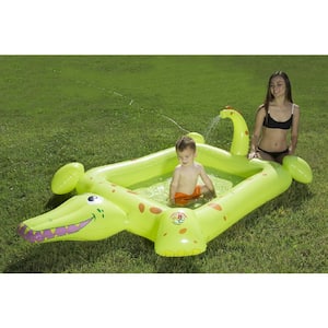 Green Crocodile Spray Pool - Learn-to-Swim (Connects to Standard Garden Hose)