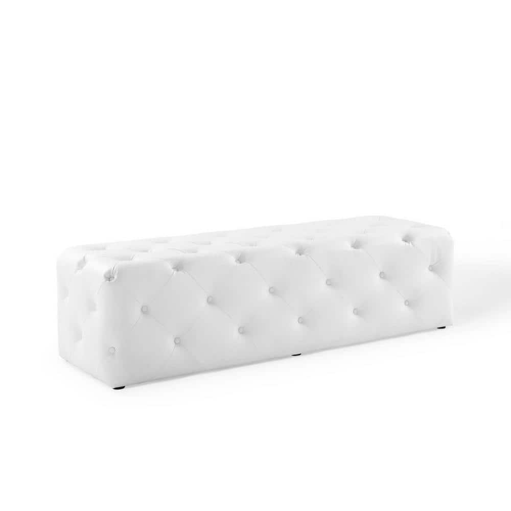 Luxurious White Vegan Leather 60" Tufted Entryway Bench