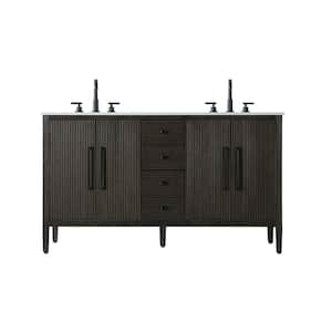 60 in. Double Sink Chocolate Oak Bath Vanity with White Engineered Marble Top