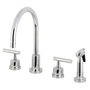 Manhattan 2-Handle Deck Mount Widespread Kitchen Faucets with Brass Sprayer in Polished Chrome