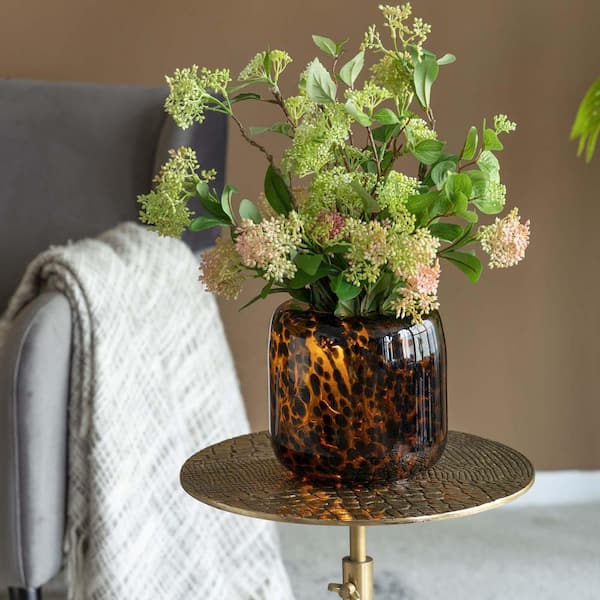 Tall Unique Flower Vase 5 in. Clear Brown Round Art Handmade