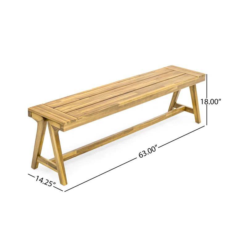 Brown Acacia Wood 3-Piece Outdoor Dining Set with Backless Benches
