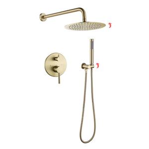 Gee 1-Handle 2-Spray 10 in. Wall Mount Round Shower Head with Swivel Hand Shower in Brushed Gold (Valve Included)