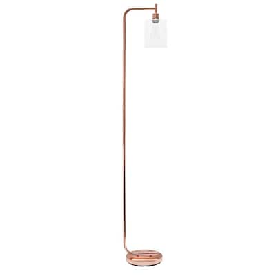 67 in. Rose Gold Modern Iron Lantern Floor Lamp with Glass Shade
