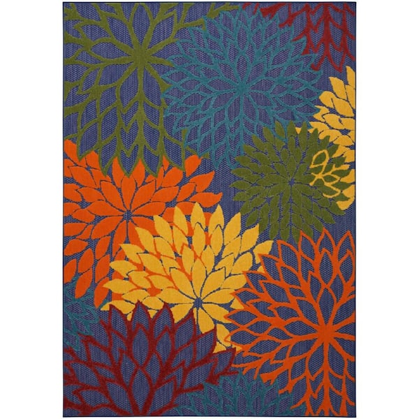 Aloha Navy Multicolor 5 ft. x 8 ft. Floral Contemporary Area Rug