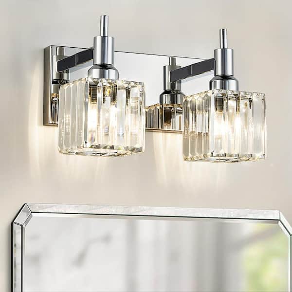 EDISLIVE Orillia 11.8 in. 2-Light Modern Chrome Bathroom Vanity Light with Crystal Shades