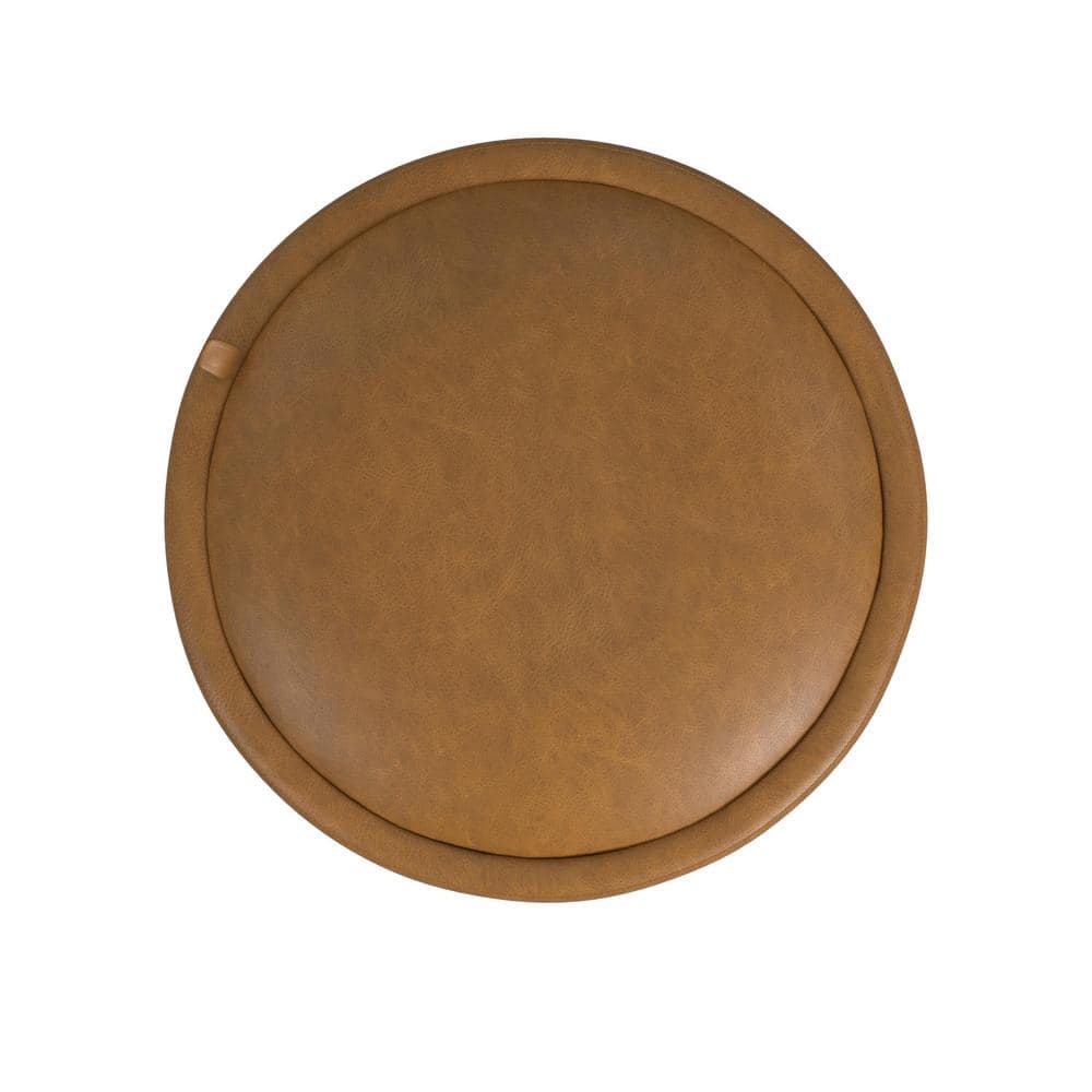 Carmel Faux Leather Tufted Round Storage Ottoman