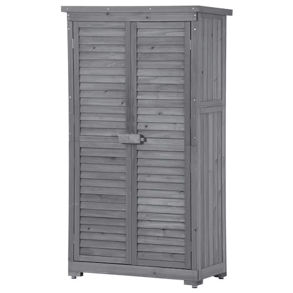 WELLFOR 34.3 in. W x 18.3 in. D x 63 in. H Gray Wood Outdoor Storage Cabinet, Shutter Design