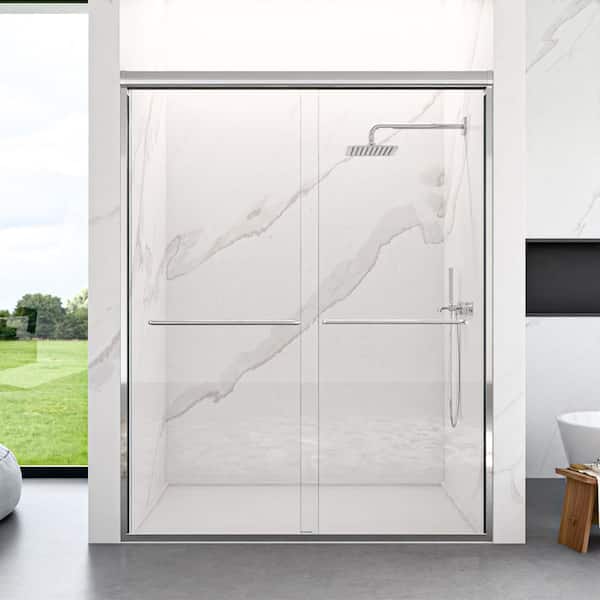 60 in. W x 72 in. H Double Sliding Framed Shower Door in Chrome with SGCC 1/4 in. (6 mm) Tempered Clear Glass