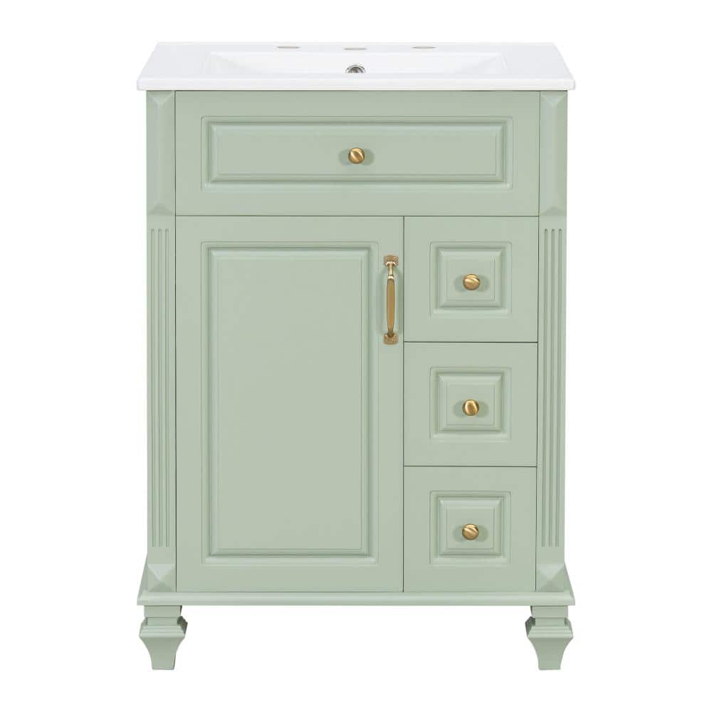 24 in. W Single Sink Freestanding Bath Vanity in Green with White Ceramic Top Unassembled price history on PriceWatchPro