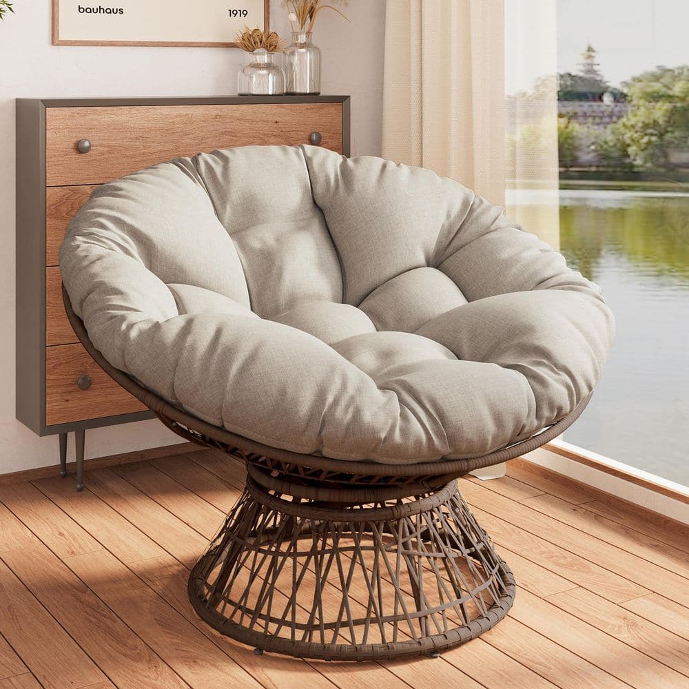 Outdoor Ergonomic Wicker Lounge Chair with Beige Cloud Thick Polyester Cush