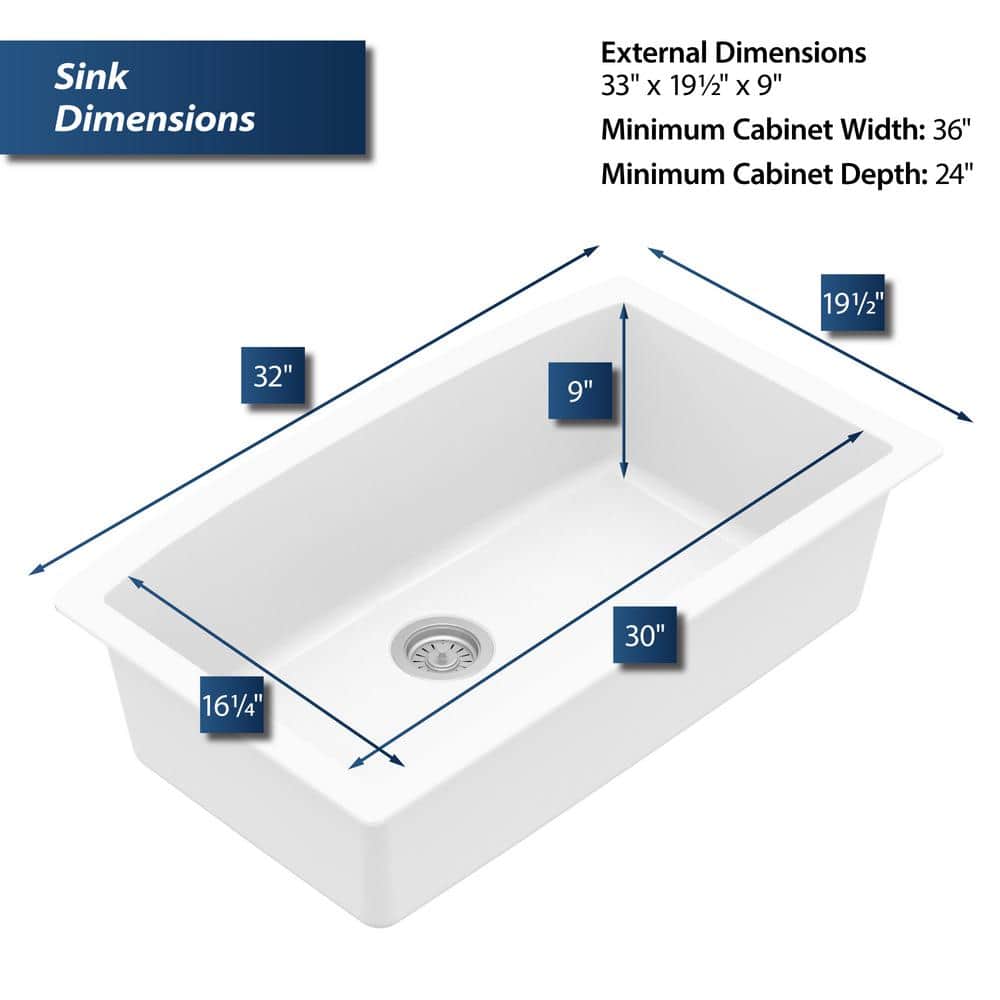 White Quartz Composite Undermount Single Bowl Kitchen Sink