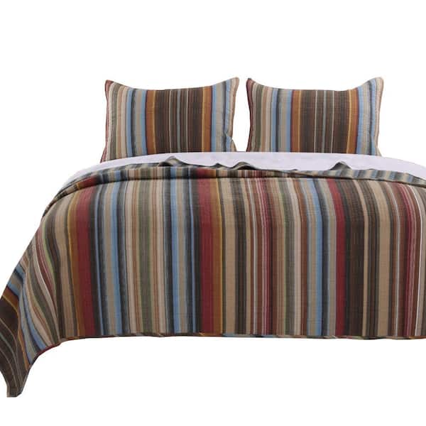 Benjara 3-Piece Multicolor Solid King Size Linen Quilt Set
