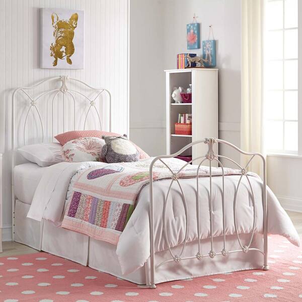 Fashion Bed Group Kaylin Soft White Twin Kids Bed with Metal Duo Panels and Medallions Accents