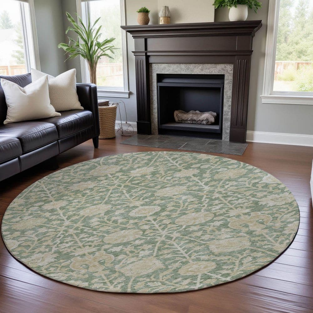 Mayfield Premium Machine Washable Abstract AMF1086 Aloe 8 ft. x 8 ft. Round Rug price history on PriceWatchPro