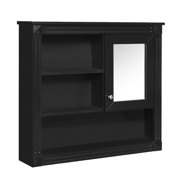 32 in. W x 28.7 in. H Black Wall Mounted Rectangular MDF Bathroom Medicine Cabinet with Mirror and 4 Adjustable Shelves