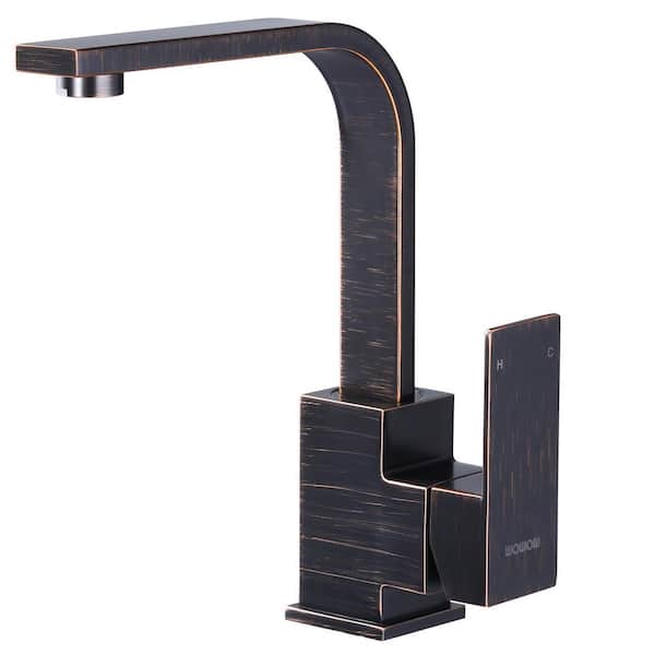 WOWOW Single-Handle Deck Mount Stainless Steel Bar Faucet with Hot and Cold Dual Modes in Oil Rubbed Bronze