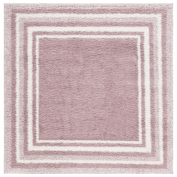 SAFAVIEH Border and Stripe Shag 7 ft. x 7 ft. Pink/Ivory Concentric Border square Area Rug