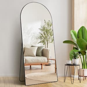 31.89 in. W x 70.87 in. H Arched Full Length Mirror Floor Mirror with Stand Aluminum Alloy Frame Black for Living Room