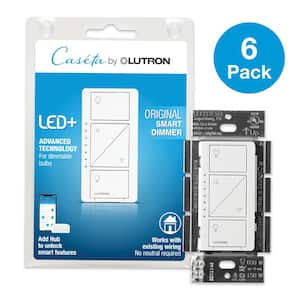 Caseta Smart Dimmer Switch for Wall & Ceiling Lights, 150W LED, White (PD-6WCL-WH-R-6) (6-Pack)