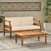 Noble House Aston Teak Brown 2-Piece Wood Outdoor Patio Conversation Seating Set with Cream Cushions 81746