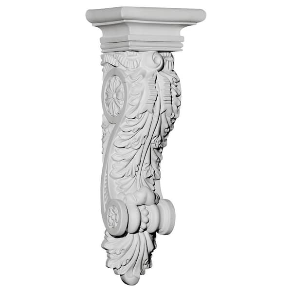 Ekena Millwork 5-3/8 in. x 4-1/8 in. x 15-1/2 in. Primed Polyurethane Acanthus Ribbon Corbel