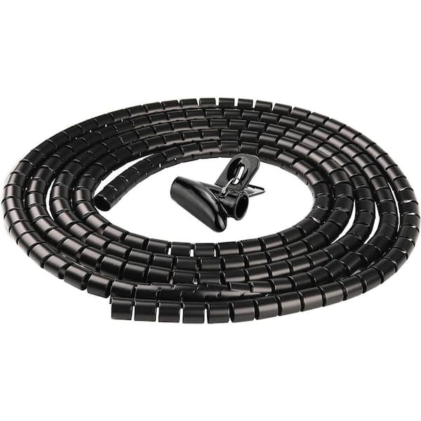 118 in. Coiled Tube Cable Sleeve Organizer for Home Office PC TV Black Cable Management Solution