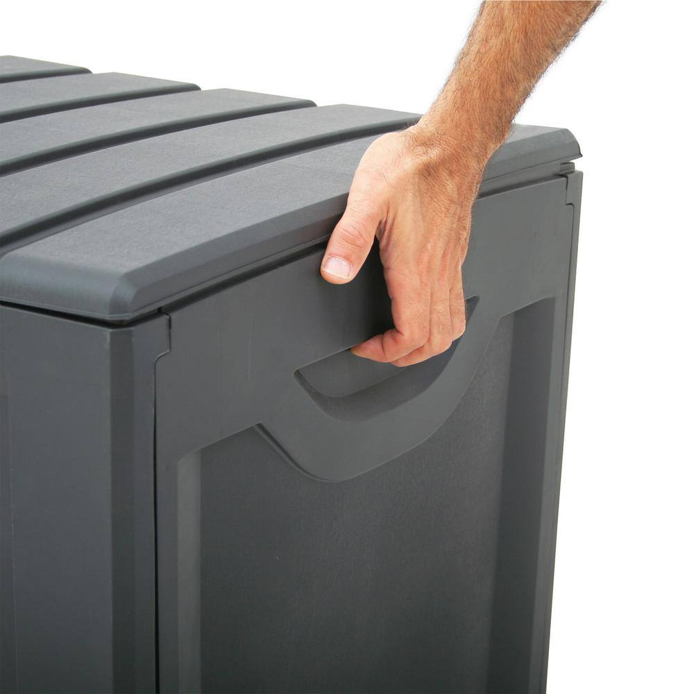 Gray 90 Gallon Lockable Plastic Deck Storage Box with Wheels