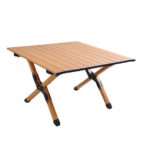 23.6 in. Brown Square Composite Picnic Table With Folding Solid X-shaped Aluminum Frame