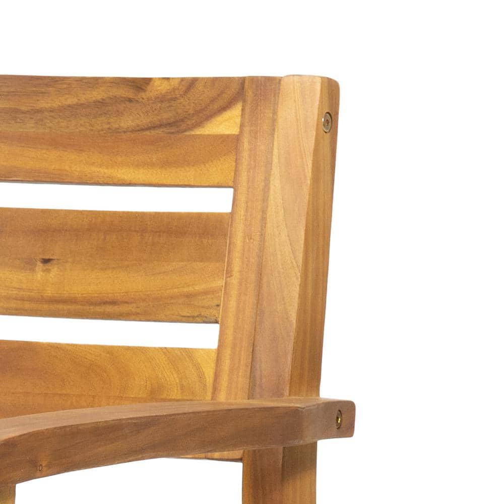 Teak Finish Acacia Wood Outdoor Dining Chairs, Set of 2