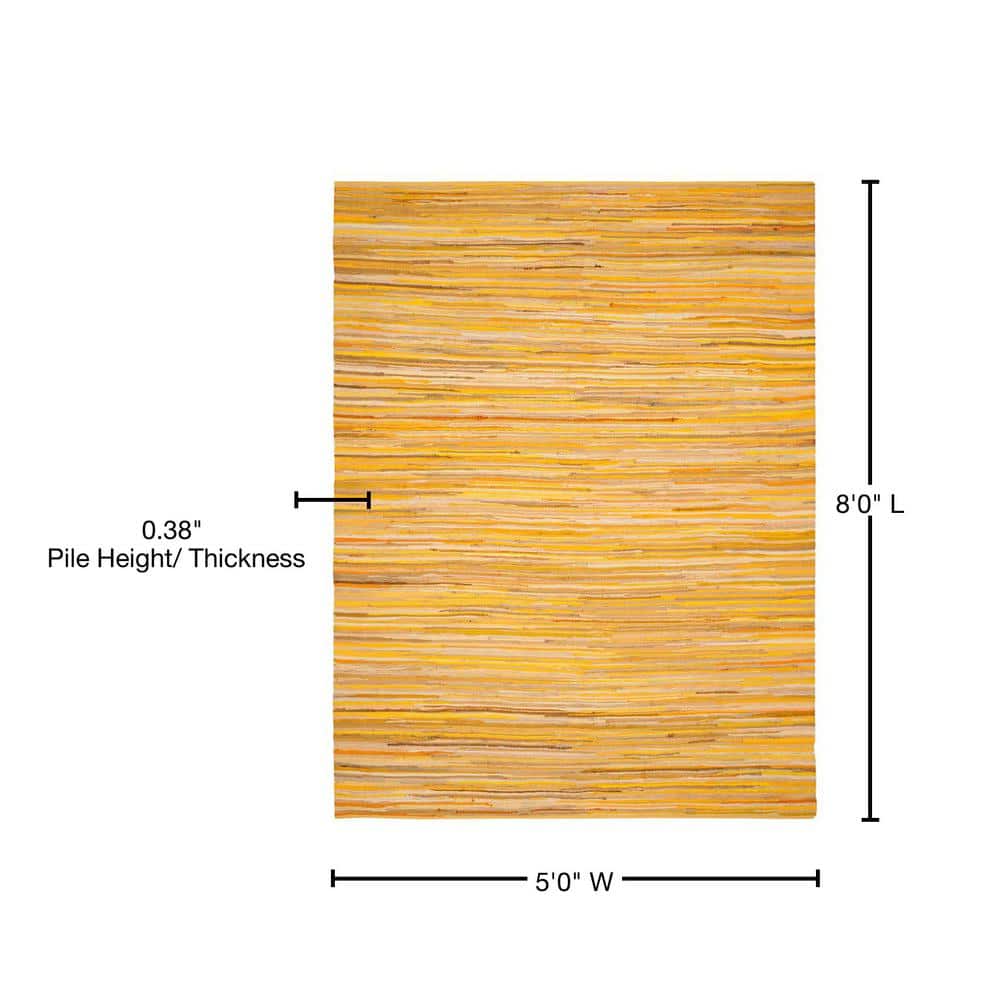 Handwoven Yellow and Multicolor Cotton Striped Area Rug 5' x 8'