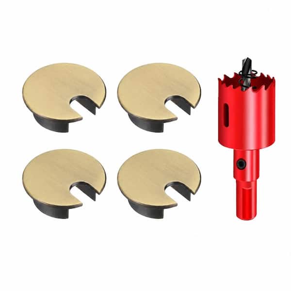 4-Pack Bronze Desk Cable Grommet 1-3/8 In (35mm) Zinc Alloy Cable Hole Cover with Hole Saw for Office and Home