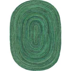 Braided Chindi Green 8 ft. x 10 ft. Oval Area Rug