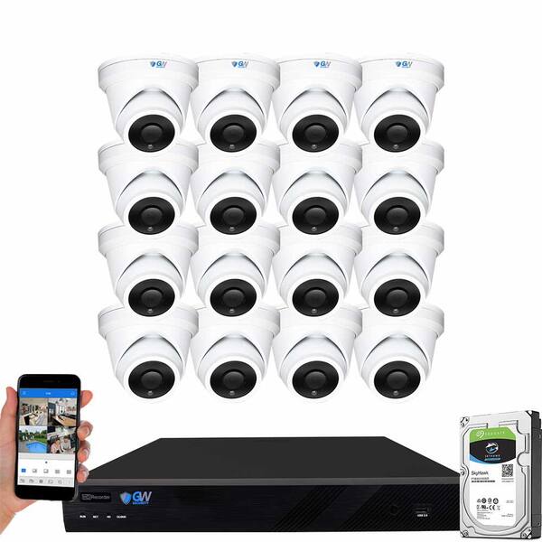GW Security 16-Channel 8MP 4TB NVR Security Camera System 16 Wired Turret Cameras 2.8mm Fixed Lens Human/Vehicle Detection Mic