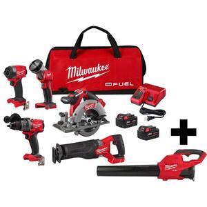 M18 FUEL 18-Volt Lithium-Ion Brushless Cordless Combo Kit (5-Tool) with Brushless Cordless Handheld Blower