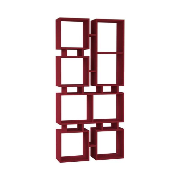 Tayse Rugs 65.55 in. Burgundy Wood 8-shelf Etagere Bookcase with Open Back