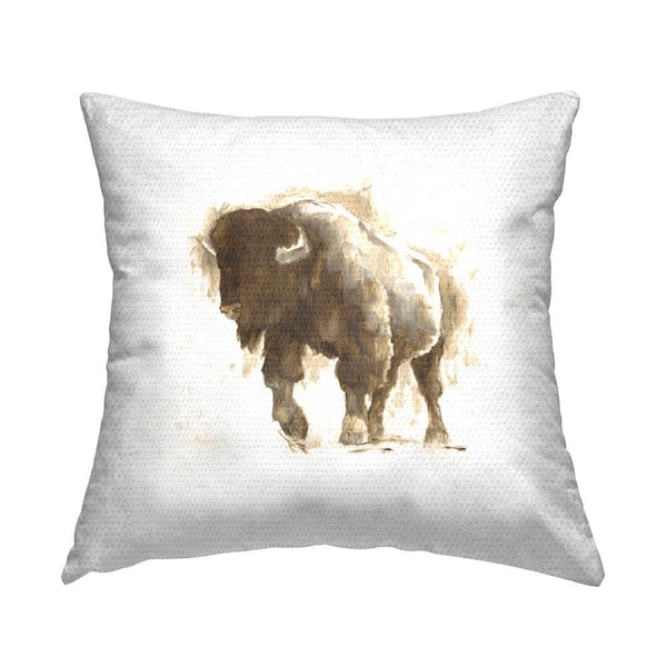 Brown Bison Wildlife Brown Square Outdoor Throw Pillow