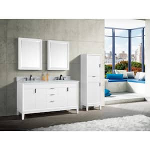 Emma 61 in. W x 22 in. D x 35 in. H Bath Vanity in White with Marble Vanity Top in Carrara White with Basins