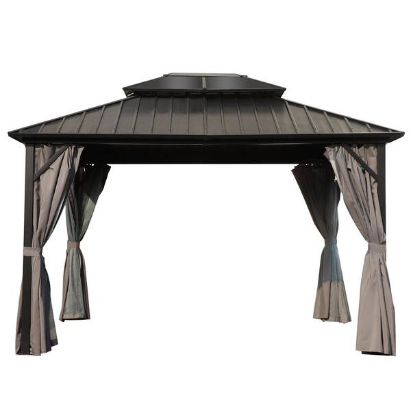 VEIKOUS 10 ft. W x 12 ft. L Aluminum Double Hardtop Gazebo with Grey