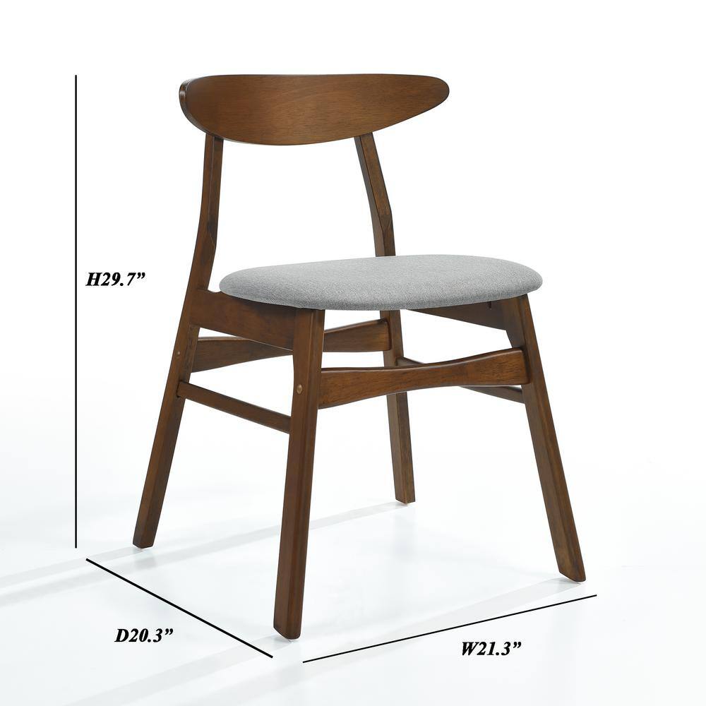 Gray Upholstered Rubberwood Mid-Century Modern Dining Side Chair Set
