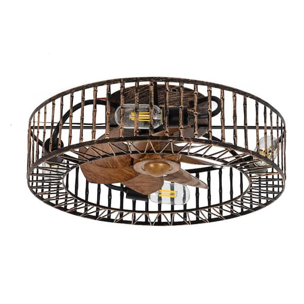 Breezary 19 in. Indoor Black/Gold Caged Ceiling Fan with Light Kit and Remote Control Included