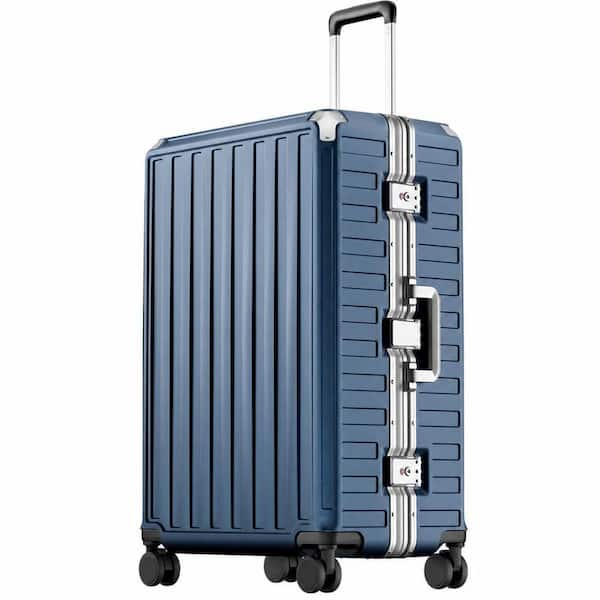 29.5 in. Blue Large Luggage, ABS Hard Shell, TSA Zipperless Latches, Spring Wheels, Aluminum Frame, Travel Suitcase