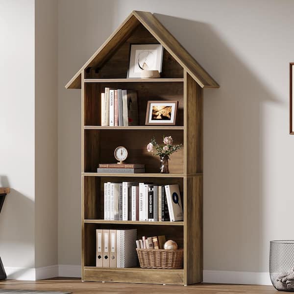 BYBLIGHT Eulas 74.8 in. Tall Walnut Wood 5-Shelf Open BYBLIGHT Eulas 74.8 in. Tall Walnut Wood 5-Shelf Open