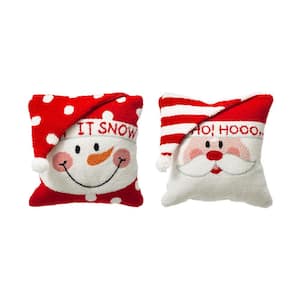 14 in. H Christmas Hooked 3D Santa and Snowman Pillow (Set of 2)