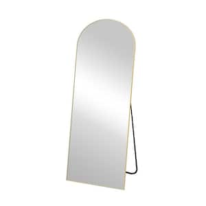 21.26 in. W x 64.17 in. H Metal Gold Standing Mirror Arched Full Length MirrorAluminum FramedWall Mounted Mirror & Stand