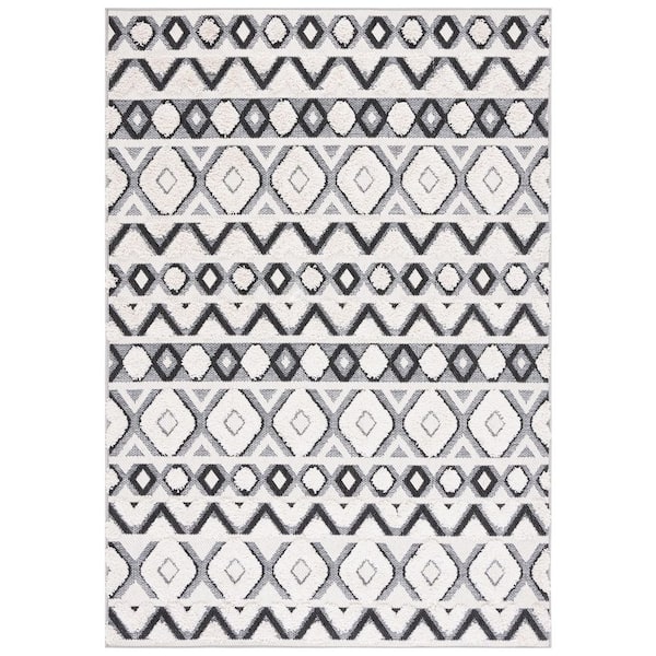 Cottage Ivory/Black 5 ft. x 8 ft. Diamond High-Low Indoor/Outdoor Area Rug